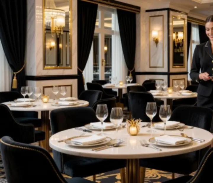 Luxe restaurant en dining area in een Nederlands casino met elegante tafelschikking
