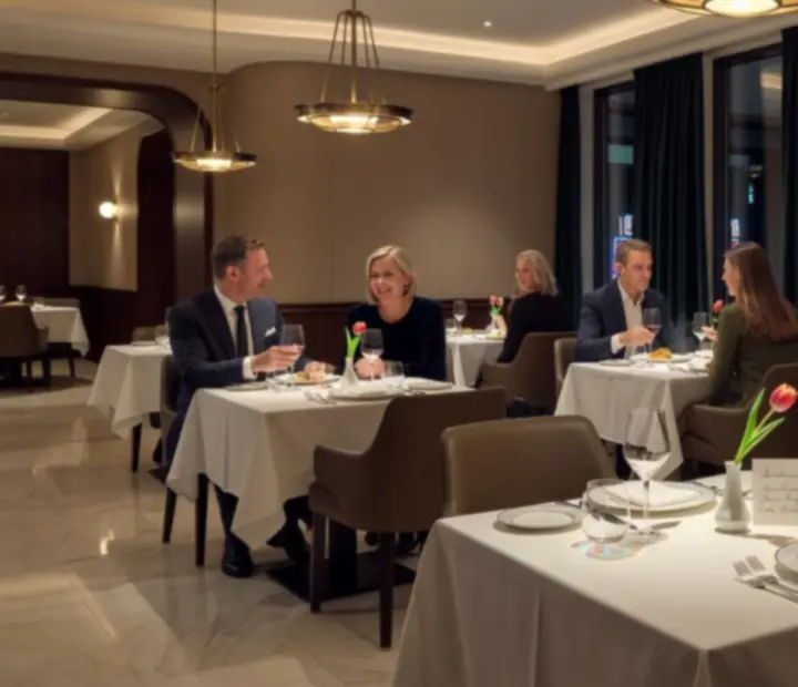 Luxe casino restaurant en lounge met gouden accenten