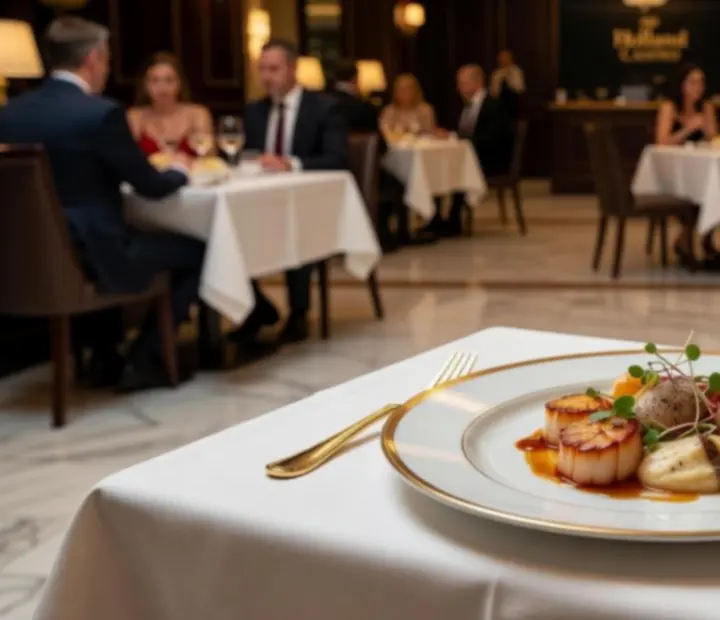 Fine dining ervaring met mooi opgemaakte borden in een casino restaurant
